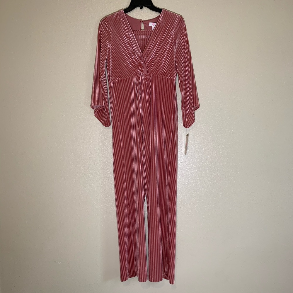 NWT GB Girls Pink Nude Velvet V Neck Jumpsuit